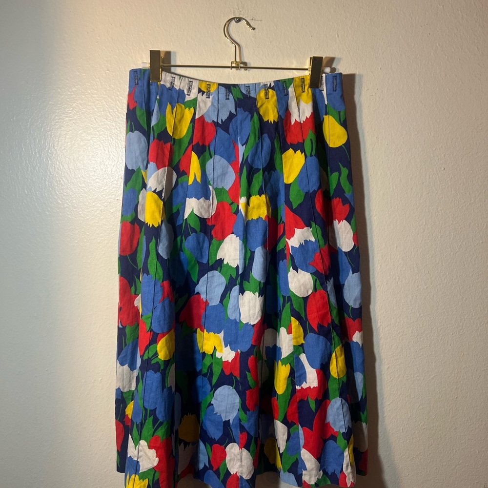 Vintage 70s Cotton Colorful Tulips Print Vintage A-Line Skirt handmade Medium - Picture 4 of 6